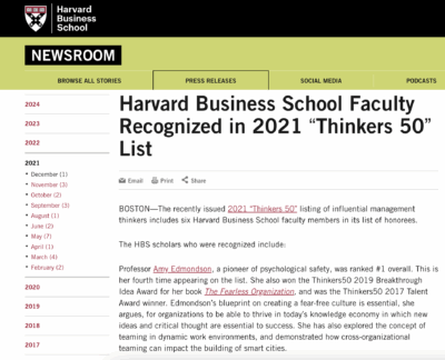 Harvard Business School Faculty Recognized in 2021 “Thinkers 50” List
