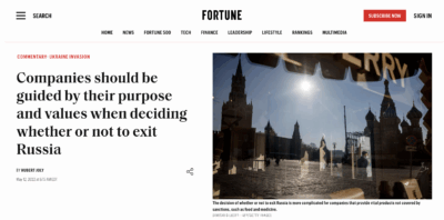 Companies should be guided by their purpose and values when deciding whether or not to exit Russia